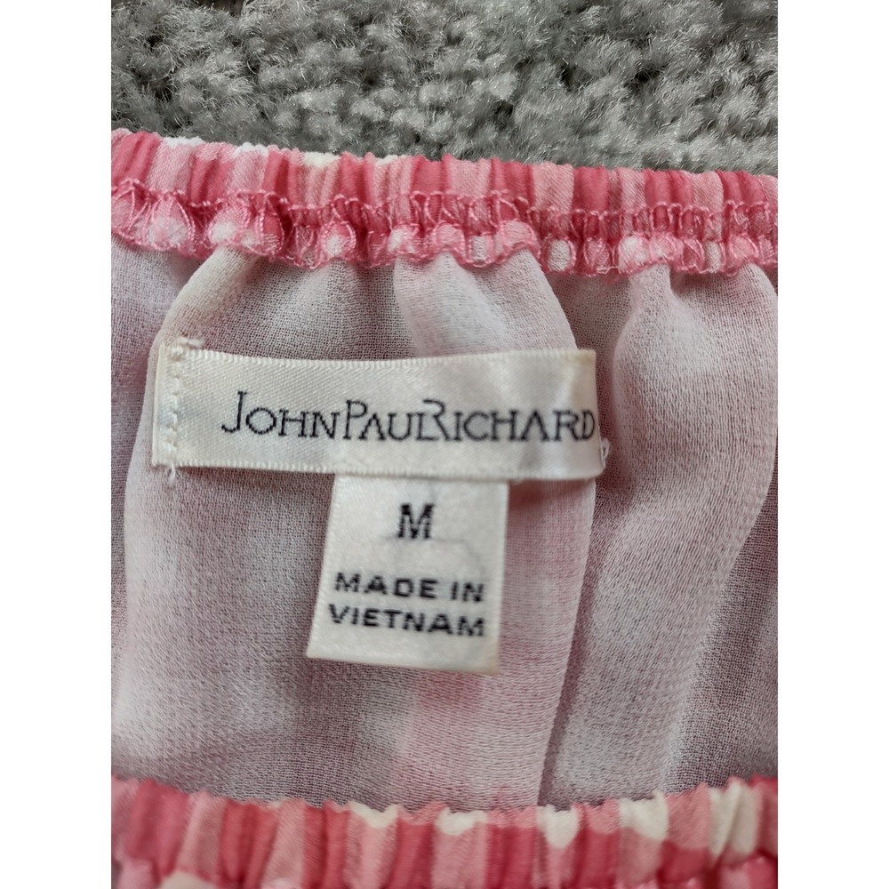 JOHN PAUL RICHARD WOMENS PINK PLAID LAYERD BELL SLEEVE RUFFLE BOTTOM TOP MEDIUM - Picture 2 of 10